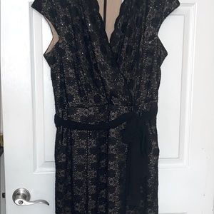 Alex Evenings Womens Black Lace Sequin Cocktail Dress w/ Pockets Plus Size 18W